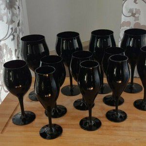 VTG LIBBEY WINE GLASSES/CHAMPAGNE FLUTES  Black Amethyst Mid Century Modern MCM